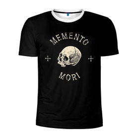 Мужская футболка 3D спортивная с принтом Memento Mori в Санкт-Петербурге, 100% полиэстер с улучшенными характеристиками | приталенный силуэт, круглая горловина, широкие плечи, сужается к линии бедра | Тематика изображения на принте: death | skull | кости | цитата