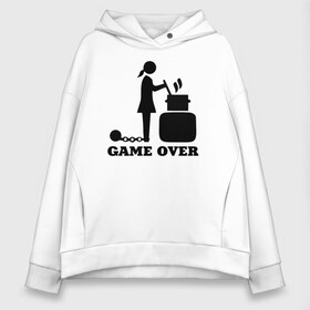 Женское худи Oversize хлопок с принтом Game over в Санкт-Петербурге, френч-терри — 70% хлопок, 30% полиэстер. Мягкий теплый начес внутри —100% хлопок | боковые карманы, эластичные манжеты и нижняя кромка, капюшон на магнитной кнопке | борщ | девичник | замуж | конец игры | невеста | подружка невесты