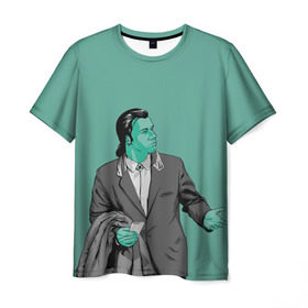 Мужская футболка 3D с принтом Недоумевающий Винсент в Санкт-Петербурге, 100% полиэфир | прямой крой, круглый вырез горловины, длина до линии бедер | pulp fiction | винсент вега | квентин | криминальное чтиво | мия уоллес | тарантино