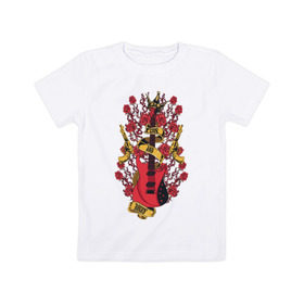 Детская футболка хлопок с принтом Guns`n`Roses в Санкт-Петербурге, 100% хлопок | круглый вырез горловины, полуприлегающий силуэт, длина до линии бедер | guitar | gun | guns | music | rock | rose | roses | гитара | музыка | пистолет | розы | рок