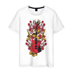 Мужская футболка хлопок с принтом Guns`n`Roses в Санкт-Петербурге, 100% хлопок | прямой крой, круглый вырез горловины, длина до линии бедер, слегка спущенное плечо. | guitar | gun | guns | music | rock | rose | roses | гитара | музыка | пистолет | розы | рок