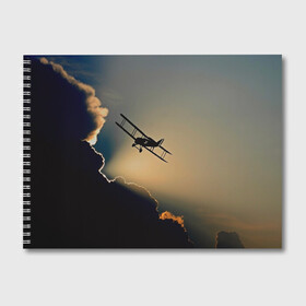 Альбом для рисования с принтом Покоритель небес в Санкт-Петербурге, 100% бумага
 | матовая бумага, плотность 200 мг. | закат | кукурузник | небо | облака | самолёт | силуэт