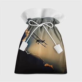 Подарочный 3D мешок с принтом Покоритель небес в Санкт-Петербурге, 100% полиэстер | Размер: 29*39 см | закат | кукурузник | небо | облака | самолёт | силуэт