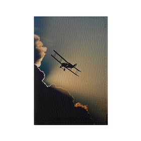 Обложка для паспорта матовая кожа с принтом Покоритель небес в Санкт-Петербурге, натуральная матовая кожа | размер 19,3 х 13,7 см; прозрачные пластиковые крепления | закат | кукурузник | небо | облака | самолёт | силуэт