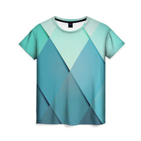 Женская футболка 3D с принтом Blue rhombuses в Санкт-Петербурге, 100% полиэфир ( синтетическое хлопкоподобное полотно) | прямой крой, круглый вырез горловины, длина до линии бедер | beautiful | blue | bright | color | figures | original | rhombuses | голубое | зелёное | зелёный | красивое | красота | ромбы | синее | синий | фигура | фигуры | цвет | яркое