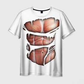Мужская футболка 3D с принтом Человек без кожи в Санкт-Петербурге, 100% полиэфир | прямой крой, круглый вырез горловины, длина до линии бедер | кожа | креатив | мода | мышцы | раны | рваная | стиль