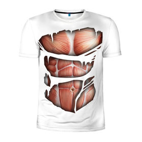 Мужская футболка 3D спортивная с принтом Человек без кожи в Санкт-Петербурге, 100% полиэстер с улучшенными характеристиками | приталенный силуэт, круглая горловина, широкие плечи, сужается к линии бедра | кожа | креатив | мода | мышцы | раны | рваная | стиль