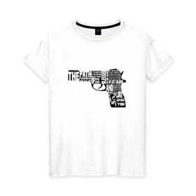 Женская футболка хлопок с принтом Pulp Fiction в Санкт-Петербурге, 100% хлопок | прямой крой, круглый вырез горловины, длина до линии бедер, слегка спущенное плечо | 25 17 | 2517 | библия | криминальное чтиво | оружие | пистолет | самюэль джексон | цитата | эклезиаст