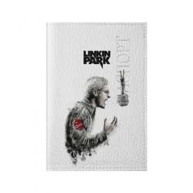 Обложка для паспорта матовая кожа с принтом Linkin Park в Санкт-Петербурге, натуральная матовая кожа | размер 19,3 х 13,7 см; прозрачные пластиковые крепления | chester | rip | альтернатива | линкин парк | рок | солист | умер честер беннингтон
