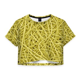 Женская футболка 3D укороченная с принтом Макароны в Санкт-Петербурге, 100% полиэстер | круглая горловина, длина футболки до линии талии, рукава с отворотами | веган | вемишель | диета | еда | лапша | паста | паттрен | спагетти | текстура