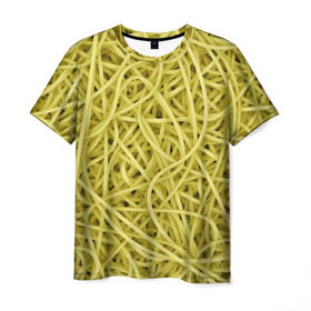Мужская футболка 3D с принтом Макароны в Санкт-Петербурге, 100% полиэфир | прямой крой, круглый вырез горловины, длина до линии бедер | Тематика изображения на принте: веган | вемишель | диета | еда | лапша | паста | паттрен | спагетти | текстура