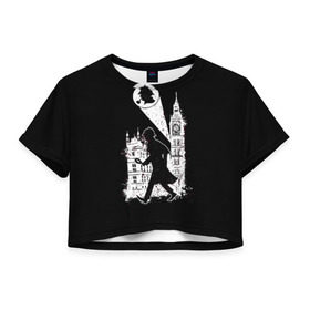 Женская футболка 3D укороченная с принтом Шерлок Холмс в Санкт-Петербурге, 100% полиэстер | круглая горловина, длина футболки до линии талии, рукава с отворотами | holmes | sherlock | sherlock holmes | англия | великобритания | сыщик | холмс | шерлок