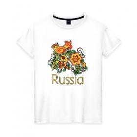 Женская футболка хлопок с принтом Россия - наша страна в Санкт-Петербурге, 100% хлопок | прямой крой, круглый вырез горловины, длина до линии бедер, слегка спущенное плечо | russia | патриотизм | россия