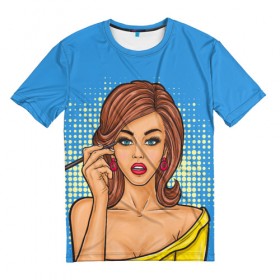 Мужская футболка 3D с принтом POP ART в Санкт-Петербурге, 100% полиэфир | прямой крой, круглый вырез горловины, длина до линии бедер | 3d | девушка | кружочки | поп арт | ретро | текстура