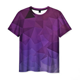 Мужская футболка 3D с принтом Фиолетовые грани в Санкт-Петербурге, 100% полиэфир | прямой крой, круглый вырез горловины, длина до линии бедер | abstract | abstraction | color | geometry | mirror | polygon | абстракция | геометрия | грани | линии | полигоны | сочетания | стекло | треугольники