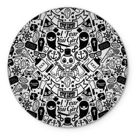 Коврик круглый с принтом Tokyo Tattoo Sticker Bomb в Санкт-Петербурге, резина и полиэстер | круглая форма, изображение наносится на всю лицевую часть | Тематика изображения на принте: casual | design | pattern | ray ban | skull | street | texture | urban | дизайн | индеец | мода | очки | повтор | принт | стикербомб | стикеры | тату | текстура | узор | улица | хулиган | череп | шляпа