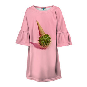 Детское платье 3D с принтом Ванильный Кактус в Санкт-Петербурге, 100% полиэстер | прямой силуэт, чуть расширенный к низу. Круглая горловина, на рукавах — воланы | вафля | вкусняшка | еда | жара | иголки | кактусы | картина | лед | лето | мимими | мороженка | мороженое | необычный | пломбир | растение | рожок | розовый | сладкое | сюрреализм | тень | эскимо
