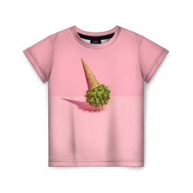 Детская футболка 3D с принтом Ванильный Кактус в Санкт-Петербурге, 100% гипоаллергенный полиэфир | прямой крой, круглый вырез горловины, длина до линии бедер, чуть спущенное плечо, ткань немного тянется | вафля | вкусняшка | еда | жара | иголки | кактусы | картина | лед | лето | мимими | мороженка | мороженое | необычный | пломбир | растение | рожок | розовый | сладкое | сюрреализм | тень | эскимо