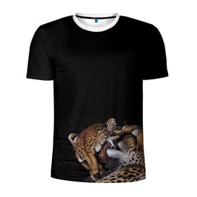 Мужская футболка 3D спортивная с принтом Гепарды в Санкт-Петербурге, 100% полиэстер с улучшенными характеристиками | приталенный силуэт, круглая горловина, широкие плечи, сужается к линии бедра | арт | гепард | животные | кошка | нежность | пара