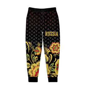 Мужские брюки 3D с принтом Россия в Санкт-Петербурге, 100% полиэстер | манжеты по низу, эластичный пояс регулируется шнурком, по бокам два кармана без застежек, внутренняя часть кармана из мелкой сетки | роспись | россия | хохлома | цветы | я русский