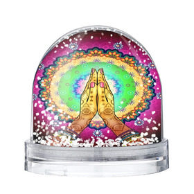 Снежный шар с принтом Meditation в Санкт-Петербурге, Пластик | Изображение внутри шара печатается на глянцевой фотобумаге с двух сторон | 3d | indian | mandala | арт | йога | медитация | руки | узор | цветы