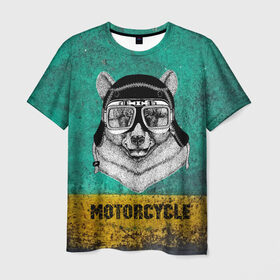 Мужская футболка 3D с принтом Мотоцикл медведь в Санкт-Петербурге, 100% полиэфир | прямой крой, круглый вырез горловины, длина до линии бедер | 3d | motor bicycle | motorbike | motorcycle | авто | автомобильные | водитель | механик | мотоциклист | очки