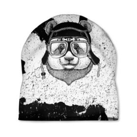 Шапка 3D с принтом Панда Гонщик в Санкт-Петербурге, 100% полиэстер | универсальный размер, печать по всей поверхности изделия | Тематика изображения на принте: 3d | motor bicycle | motorbike | motorcycle | авто | автомобильные | водитель | животные | кот | механик | мотоциклист | очки | панда
