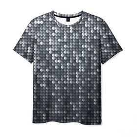 Мужская футболка 3D с принтом Мелкие Шарики в Санкт-Петербурге, 100% полиэфир | прямой крой, круглый вырез горловины, длина до линии бедер | кольчуга | металл | перелив | рыбный | серебро | черно белый | чешуйки | чешуя