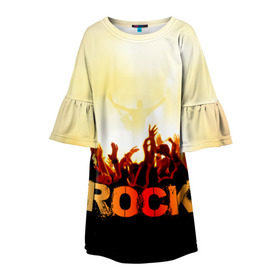 Детское платье 3D с принтом Rock концерт в Санкт-Петербурге, 100% полиэстер | прямой силуэт, чуть расширенный к низу. Круглая горловина, на рукавах — воланы | Тематика изображения на принте: rock | в толпу | гитара | группа | дым | жанр | концерт | металл | музыка | надпись | панк | певец | песня | прыжок | рок | рок н рол | руки | стиль | хард | хой | я люблю рок