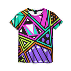 Женская футболка 3D с принтом Geometry в Санкт-Петербурге, 100% полиэфир ( синтетическое хлопкоподобное полотно) | прямой крой, круглый вырез горловины, длина до линии бедер | геометрия | подарок | прикол | принт | яркий