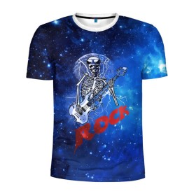 Мужская футболка 3D спортивная с принтом Мертвый гитарист в Санкт-Петербурге, 100% полиэстер с улучшенными характеристиками | приталенный силуэт, круглая горловина, широкие плечи, сужается к линии бедра | Тематика изображения на принте: rock | гитара | скелет | я люблю рок