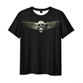 Мужская футболка 3D с принтом The angel of death в Санкт-Петербурге, 100% полиэфир | прямой крой, круглый вырез горловины, длина до линии бедер | байкер | крылья | металл | скелет | ужас | череп