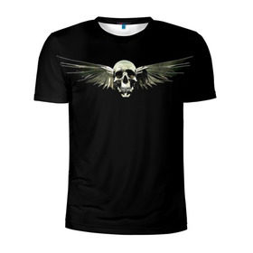 Мужская футболка 3D спортивная с принтом The angel of death в Санкт-Петербурге, 100% полиэстер с улучшенными характеристиками | приталенный силуэт, круглая горловина, широкие плечи, сужается к линии бедра | байкер | крылья | металл | скелет | ужас | череп