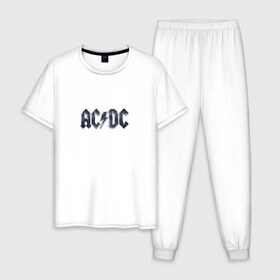 Мужская пижама хлопок с принтом AC/DC в Санкт-Петербурге, 100% хлопок | брюки и футболка прямого кроя, без карманов, на брюках мягкая резинка на поясе и по низу штанин
 | ас | группа | дс | логотип | музыка | печни | рок