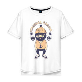 Мужская футболка хлопок Oversize с принтом Original Sailor в Санкт-Петербурге, 100% хлопок | свободный крой, круглый ворот, “спинка” длиннее передней части | арт | военно морской флот | матрос | моряк | надпись | речник | якорь