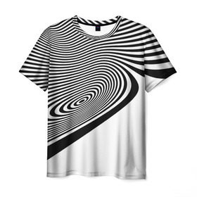 Мужская футболка 3D с принтом Black&White illusion в Санкт-Петербурге, 100% полиэфир | прямой крой, круглый вырез горловины, длина до линии бедер | Тематика изображения на принте: 3d | абстракции | иллюзия | линии | полосы | черно белые