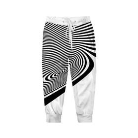 Детские брюки 3D с принтом Black&White illusion в Санкт-Петербурге, 100% полиэстер | манжеты по низу, эластичный пояс регулируется шнурком, по бокам два кармана без застежек, внутренняя часть кармана из мелкой сетки | 3d | абстракции | иллюзия | линии | полосы | черно белые