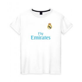 Женская футболка хлопок с принтом Реал Мадрид в Санкт-Петербурге, 100% хлопок | прямой крой, круглый вырез горловины, длина до линии бедер, слегка спущенное плечо | madrid | real | барселона | футбол