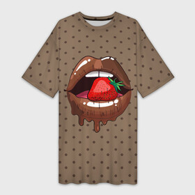 Платье-футболка 3D с принтом Шоколадные губки в Санкт-Петербурге,  |  | 3d | pop art | арт | горошек | губы | девушкам | еда | клубника | кружочек | поп арт | текстура | шоколад | ягоды