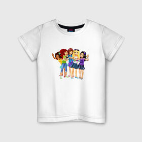 Детская футболка хлопок с принтом ЛЕГО Френдс в Санкт-Петербурге, 100% хлопок | круглый вырез горловины, полуприлегающий силуэт, длина до линии бедер | Тематика изображения на принте: lego friends | андреа | лучшие подружки | миа | оливия | стефани | эмма