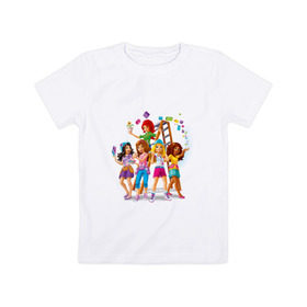 Детская футболка хлопок с принтом ЛЕГО Френдс в Санкт-Петербурге, 100% хлопок | круглый вырез горловины, полуприлегающий силуэт, длина до линии бедер | lego friends | андреа | лучшие подружки | миа | оливия | стефани | эмма