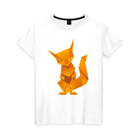 Женская футболка хлопок с принтом Origami в Санкт-Петербурге, 100% хлопок | прямой крой, круглый вырез горловины, длина до линии бедер, слегка спущенное плечо | арт | животное | лиса | оригами
