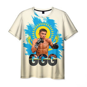 Мужская футболка 3D с принтом Геннадий Головкин в Санкт-Петербурге, 100% полиэфир | прямой крой, круглый вырез горловины, длина до линии бедер | fighting | ggg | боец | боксер | борьба | драки