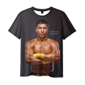 Мужская футболка 3D с принтом Геннадий Головкин в Санкт-Петербурге, 100% полиэфир | прямой крой, круглый вырез горловины, длина до линии бедер | fighting | ggg | боец | боксер | борьба | драки