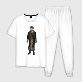 Мужская пижама хлопок с принтом Кейдж 1 в Санкт-Петербурге, 100% хлопок | брюки и футболка прямого кроя, без карманов, на брюках мягкая резинка на поясе и по низу штанин
 | Тематика изображения на принте: актер | кейдж в казахстане | мем | николас кейдж