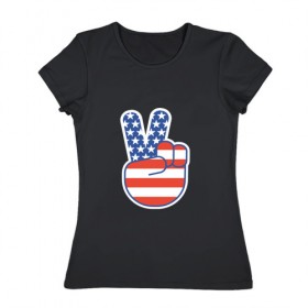 Женская футболка хлопок с принтом Peace USA в Санкт-Петербурге, 100% хлопок | прямой крой, круглый вырез горловины, длина до линии бедер, слегка спущенное плечо | 