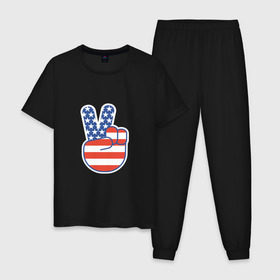 Мужская пижама хлопок с принтом Peace USA в Санкт-Петербурге, 100% хлопок | брюки и футболка прямого кроя, без карманов, на брюках мягкая резинка на поясе и по низу штанин
 | 
