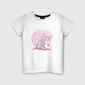 Детская футболка хлопок с принтом Слоник в Санкт-Петербурге, 100% хлопок | круглый вырез горловины, полуприлегающий силуэт, длина до линии бедер | Тематика изображения на принте: акварель | любовь | рисунок | розовый