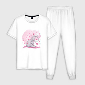 Мужская пижама хлопок с принтом Слоник в Санкт-Петербурге, 100% хлопок | брюки и футболка прямого кроя, без карманов, на брюках мягкая резинка на поясе и по низу штанин
 | акварель | любовь | рисунок | розовый