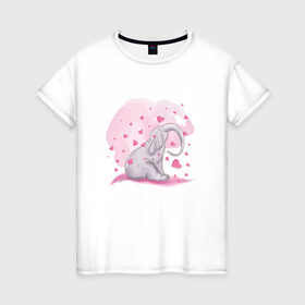 Женская футболка хлопок с принтом Слоник в Санкт-Петербурге, 100% хлопок | прямой крой, круглый вырез горловины, длина до линии бедер, слегка спущенное плечо | акварель | любовь | рисунок | розовый